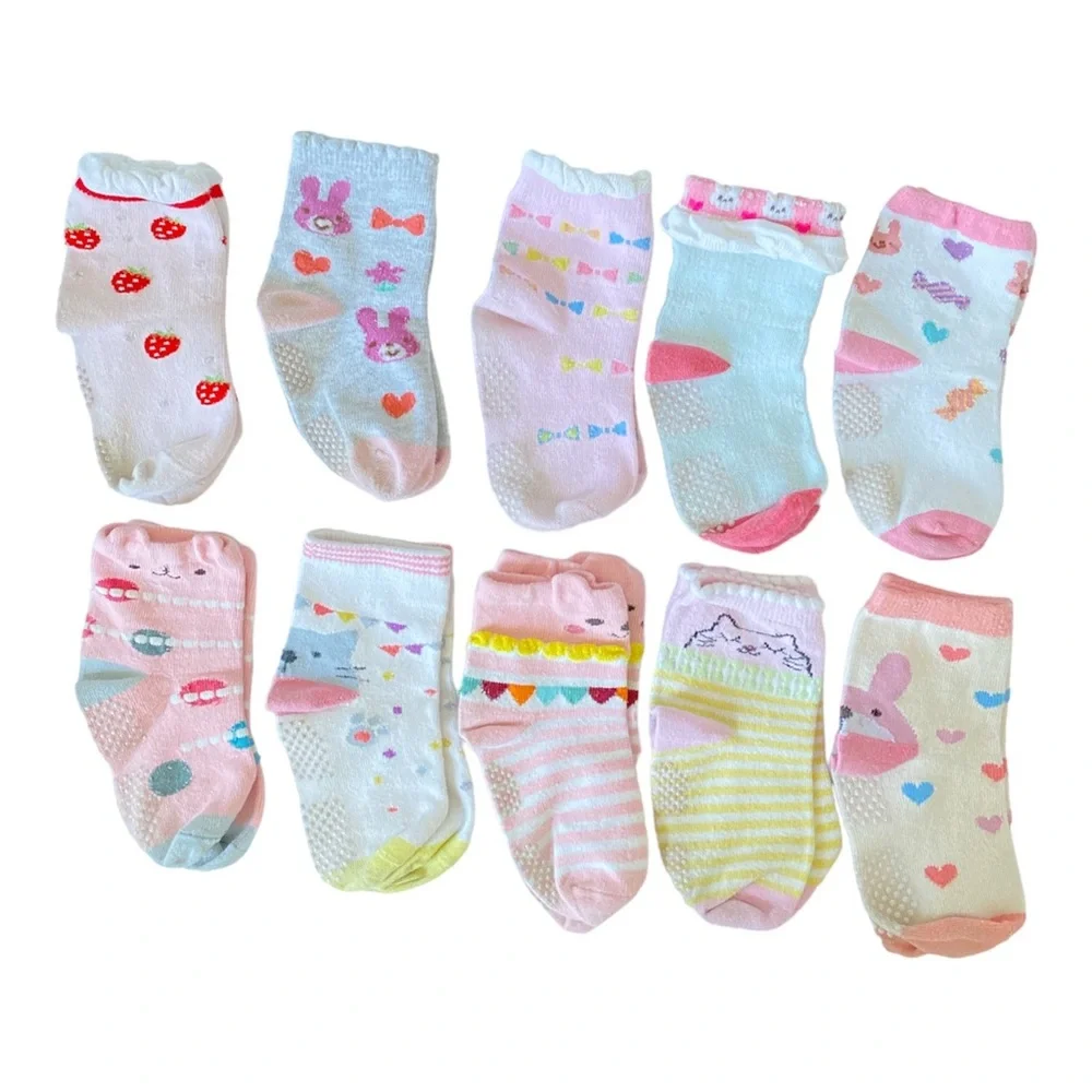 CUTE KAWAII Footies with Grippers Girls Toddler Kids Lot of 10 Pairs - Picture 3 of 3